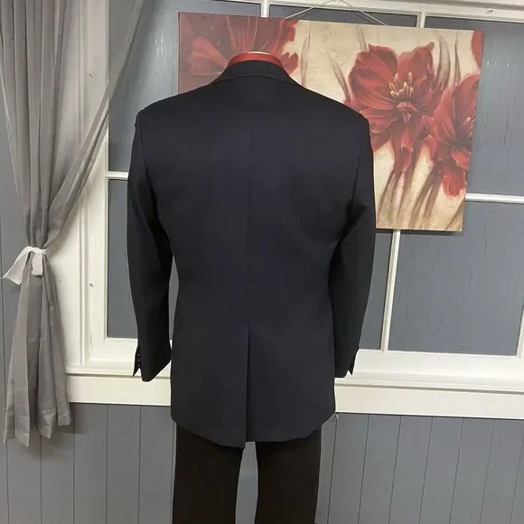 Indochino Blazer Bespoke Men 42-44R Wool Tailored Jacket Dark Navy Working Cuffs
